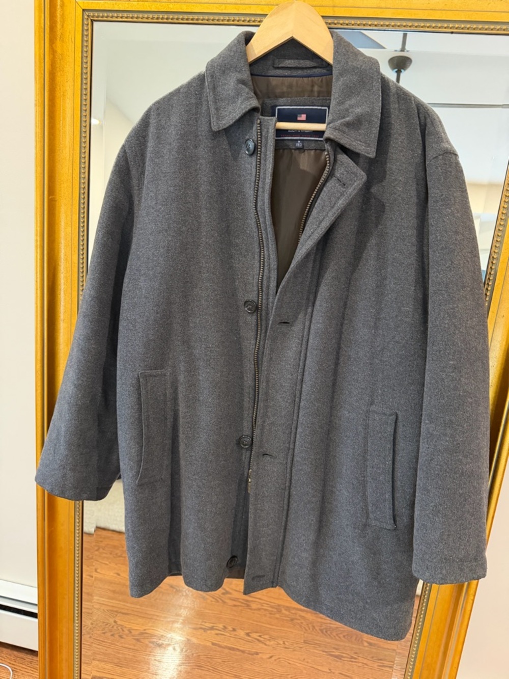 Men's Gray Wool-Blend Pea Coat by (Unknown) - Classic Collared Outerwear
